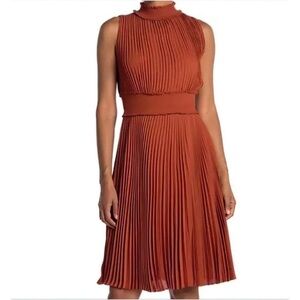 Nanette Lepore Rust Orange Pleated Midi Dress